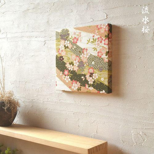 和のファブリックパネル 抹茶色 和飾り 壁アート ファブリックボード