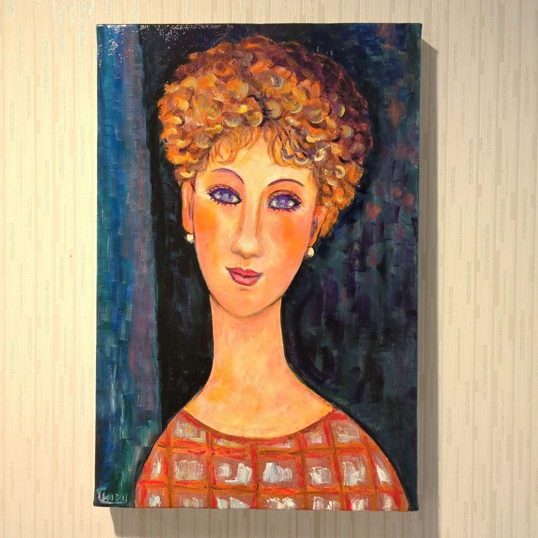 キャンバス油絵　専用　ショートヘアーのパリの女性　モディリアーニ　名画オマージュ モディリアーニ【おさげ髪の少女】 - 手描き 絵画（油絵複製画）販売の